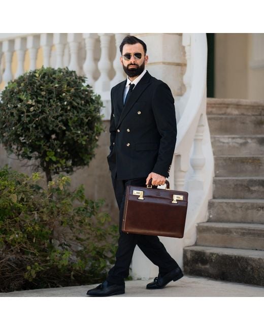 Time Resistance Red Leather Attaché Case Briefcase