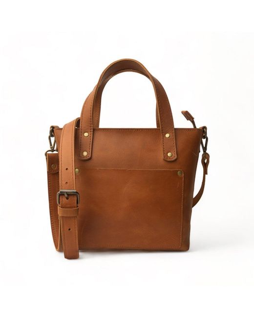 Hides Leather Co. Brown Handmade Mini Tote Hazelnut Crossbody Bag