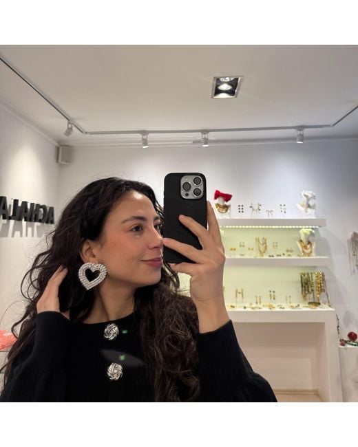 Achala Handcrafted Metallic Neutrals Crystal Heart Statement Earrings