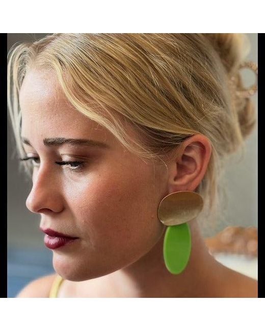 Michael Nash Jewelry Green Chiara Worn And Lime Pierced Resin Drop Earrings