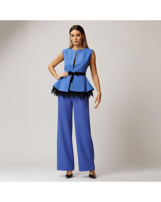concept A trois Blue Royal Vest, Fitted With Peplum And Lace Details