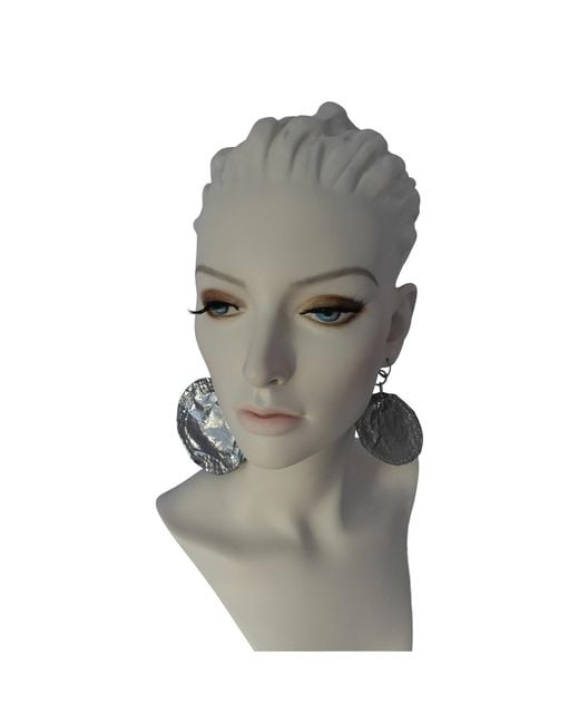 Romer Millinery Metallic Silk Coin Earings Assymentrical Steel