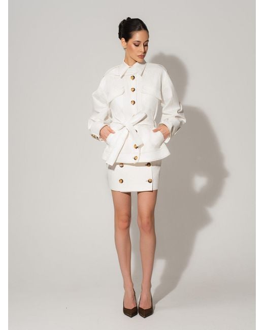 Tia Dorraine White Oversized Belted Trench Jacket & Mini Skirt Set