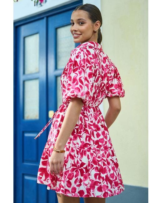 Yumi' Pink Floral Print Viscose Relaxed Shirt Dress