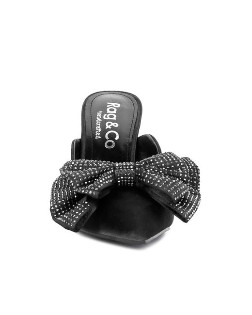 Rag & Co Black Elisda Embellished Bow High Heel Mules