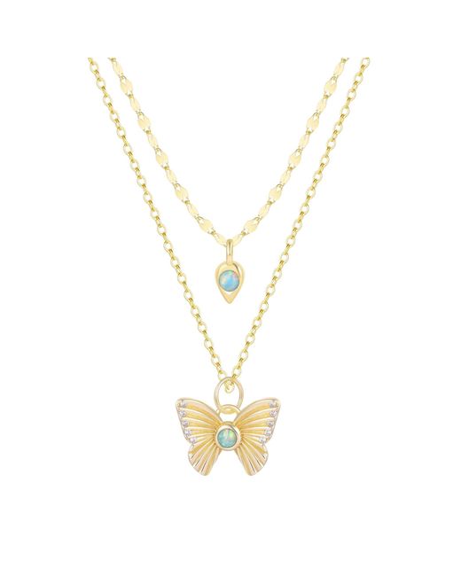 KAMARIA Metallic Opal Butterfly & Cocoon Metamorphosis Double Layering Necklace