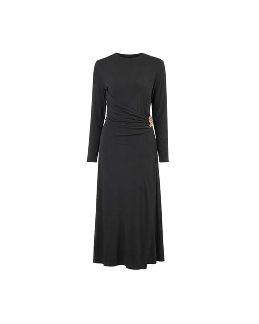 John Abgin Black Mesh Ruched Embellished Maxi Dress