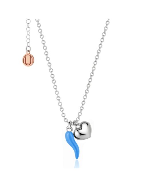 Unaloe Metallic Sterling Enamel Cornicello Necklace With Heart Charm – Handmade Italian Good Luck Symbol