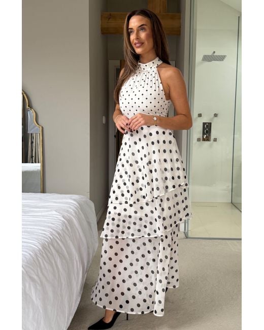 Girl In Mind White Iris Halterneck Layered Maxi Dress Spot Print
