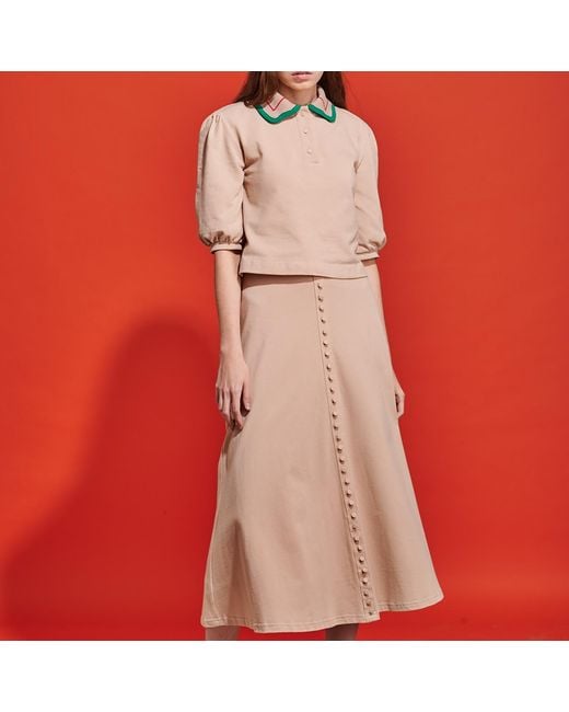Roch Perel Natural Neutrals Polo Midi Skirt