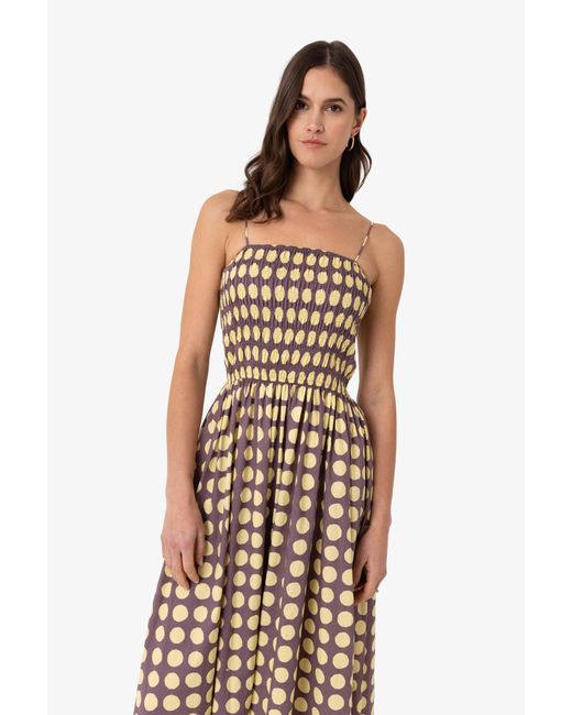 Amy Lynn Natural Darcy & Aubergine Contrast Polka Dot Smocked Midi Dress