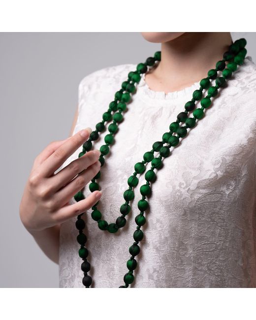 Silk and Bears Green Emerald Silk Bead Necklace – Hand-Wrapped & Knotted
