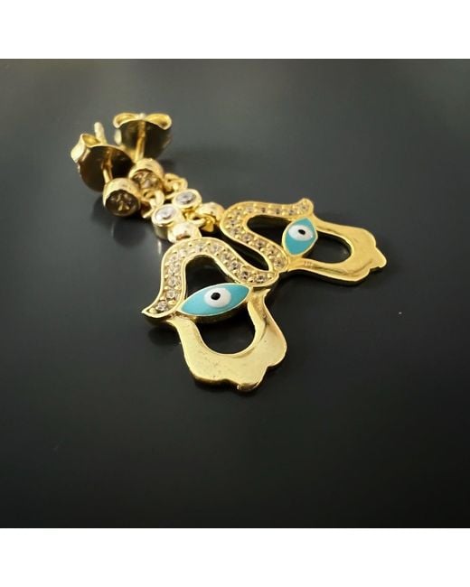 Ebru Jewelry Metallic Enamel Evil Eye Plated Hamsa Earrings