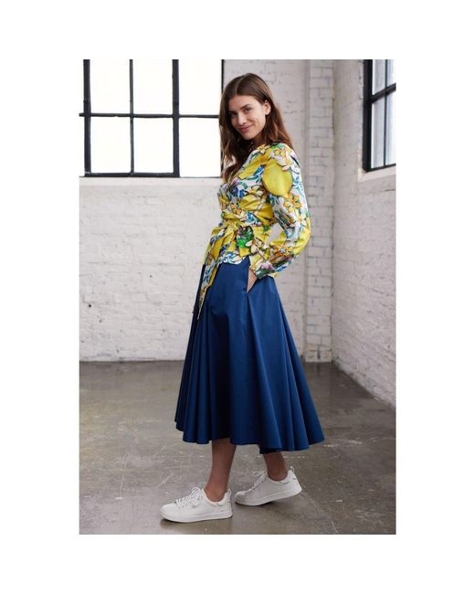 Marianna Déri Blue Pleated Cotton Sateen Skirt