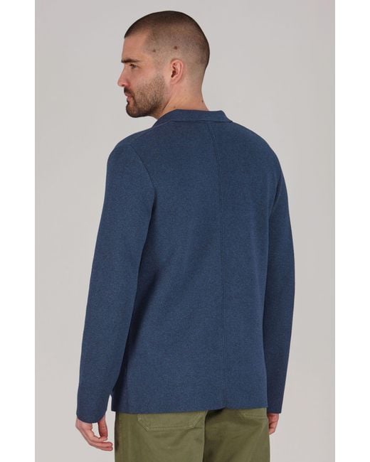 Paul James Knitwear Blue Lightweight Jaspe Cotton Albert Knitted Blazer for men