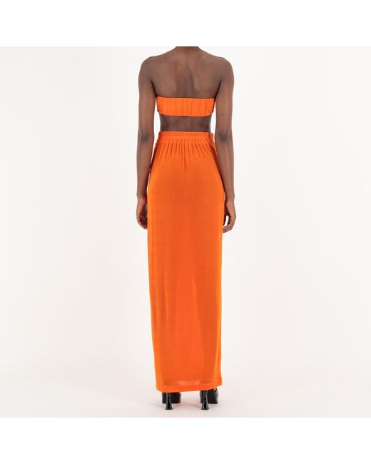 Úchè Orange Deep V High Slit Skirt With Matching Deep V Tube Top Set