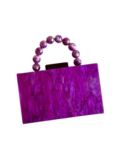 CLOSET REHAB Purple Acrylic Party Box Purse In Grape With Beaded Handle