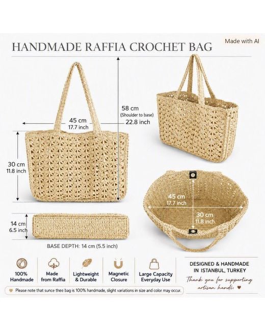 Springmoonatelier Natural Neutrals Luxury Handmade Raffia Oversized Bag – Large Crochet Shoulder And Beach Bag