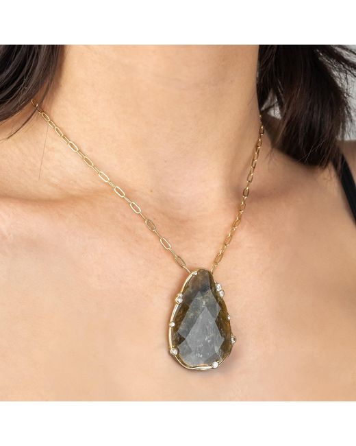 Rare Matters Jewelry Metallic Organic Labradorite Teardrop Necklace