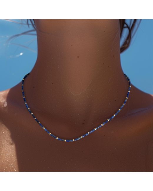 Bombyx House Blue Tiny Lapis Lazuli Tube Station Necklace