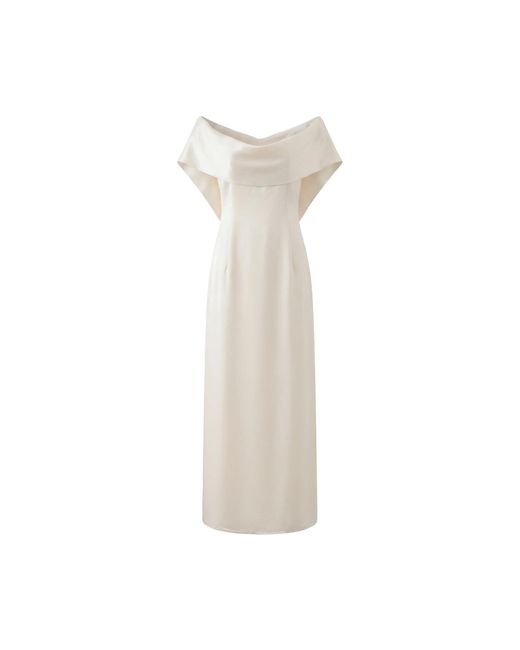 Aisl White Silk Touch Off-Shoulder Drape Gown