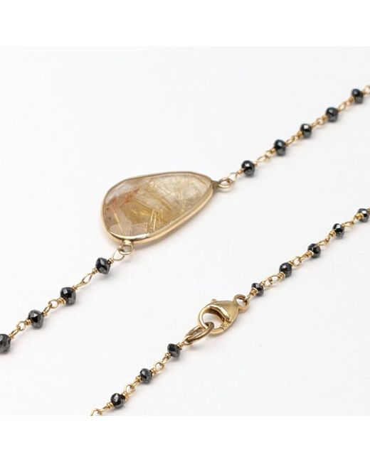 Rahul's Jewels Metallic 18.5" Genuine Diamond & Rutilated Quartz Rosary Necklace