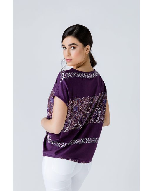 Conquista Purple Oversized Sleeveless Print Top