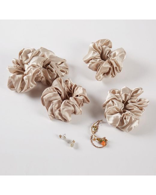 Soft Strokes Silk Metallic Neutrals Pure Mulberry Silk French Scrunchie Set Of Five