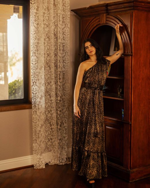 Jennafer Grace Brown Panther Slink One Shoulder Maxi Dress