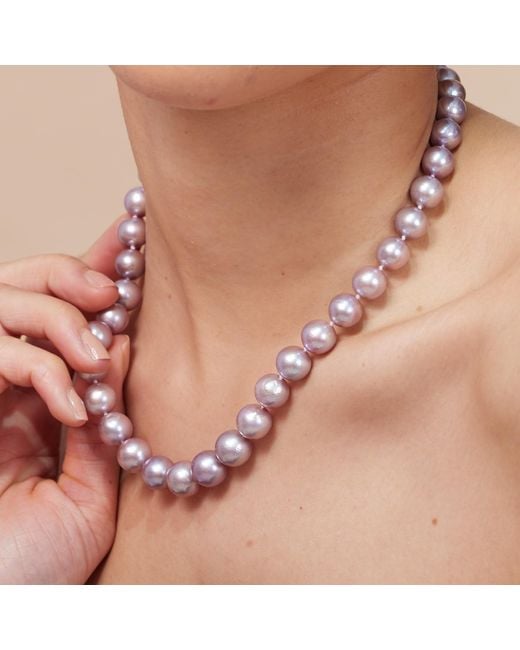 Pearls of the Orient Online Metallic Gratia Mauve Almost Round Large Edison Cultured Freshwater Pearl Necklace