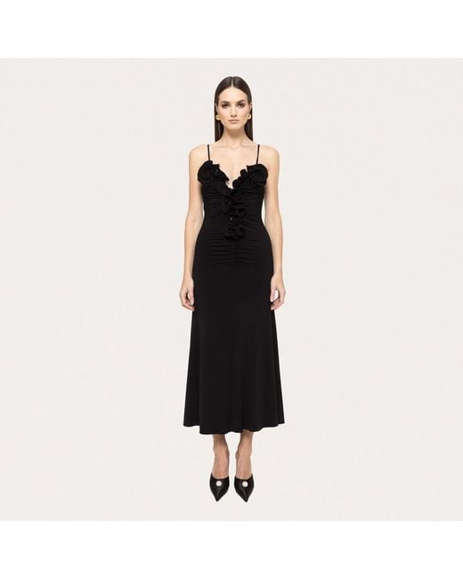 Nissa Black Floral-Applique Jersey Midi Dress