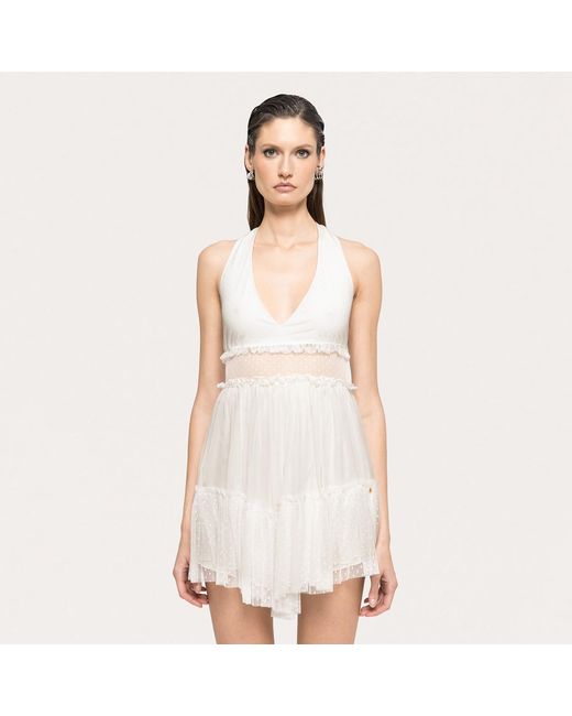 Nissa White Open-Back Silk Mini Dress