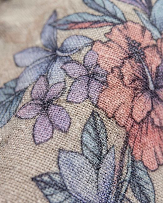 Lords of Harlech Gray Neutrals Lara Exotic Floral Natural Linen Printed Shirt