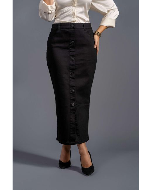 Esther Saadia Black Diamond Stretch Denim Skirt