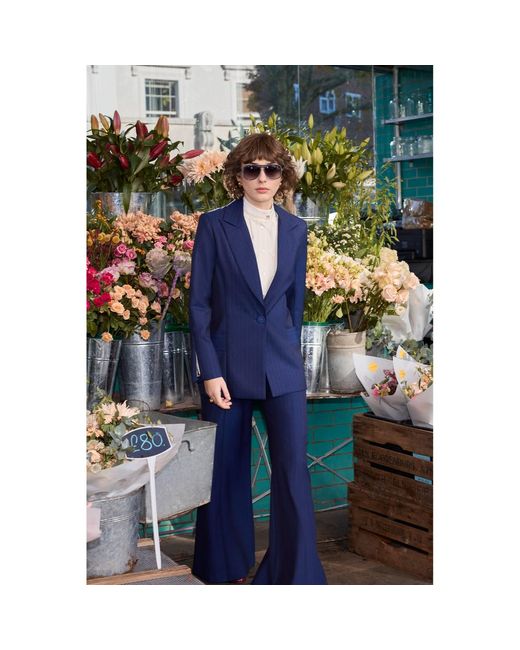 Amanda Thompson Couture Blue Toni Suit Jacket & Pinstripe Italian Wool