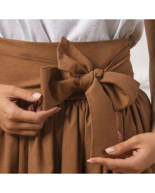 Nikka Place Brown Long Pleated High Waisted Skirt With Bow And Pockets
