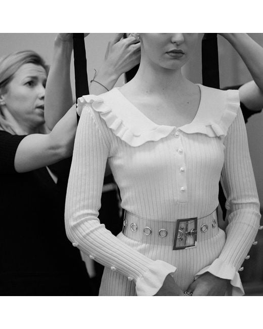 Chanel Joan Elkayam White Ruffled Detailed Knitted Dress Off