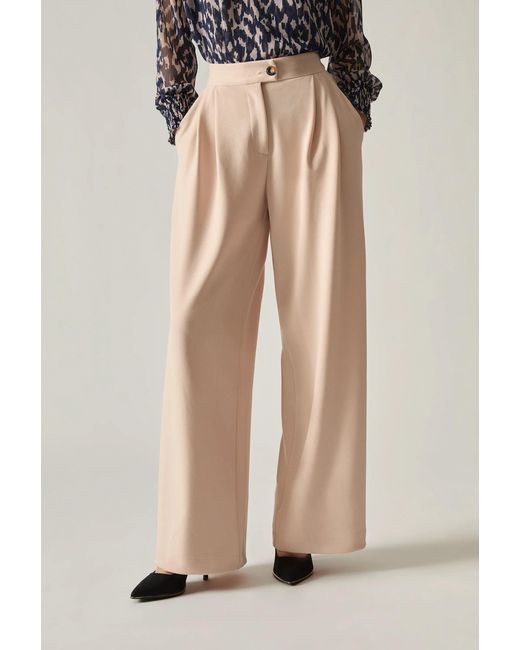 James Lakeland Natural Neutrals Cream Wide Leg Suit Trousers