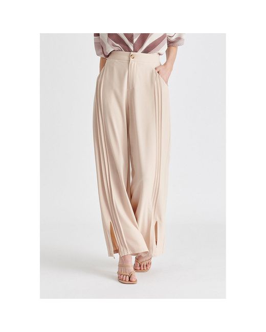 Paisie Natural Neutrals Wide Leg Trousers With Side Pleats And Split Hem