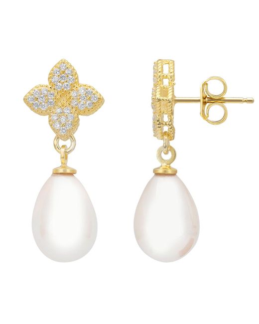 Latelita London Metallic Clover Flower Pearl Drop Cz Earrings