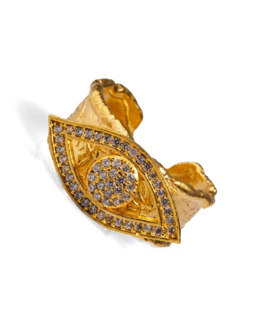 Ebru Jewelry Yellow Protective Diamond Eye Cuff Adjustable Chunky Ring