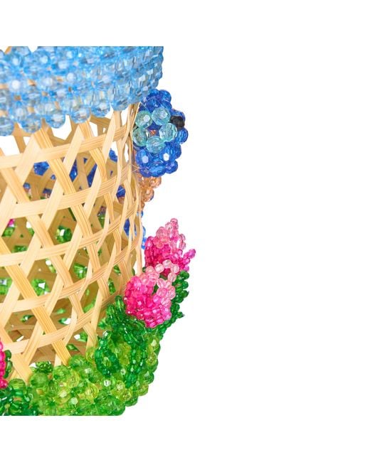 Tillie Beads Green Dino Bloom Woven Bamboo Beaded Basket Bag