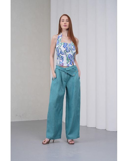 Lumina Eligma Blue The Halterline Linen Blouse