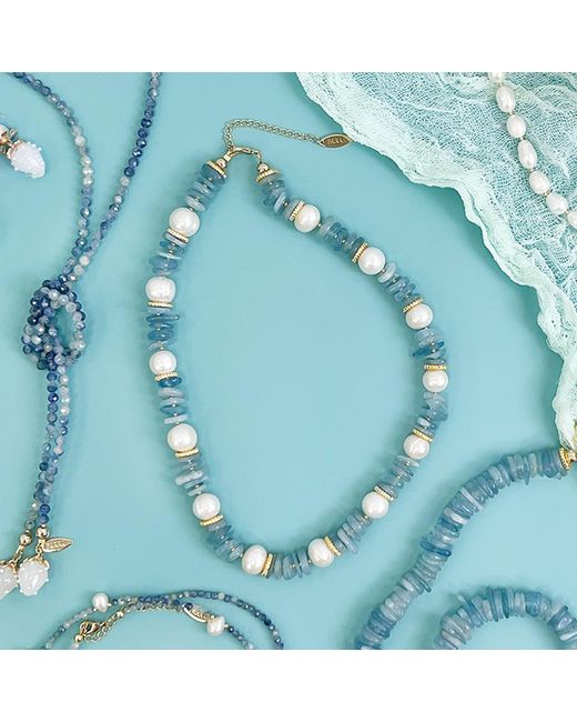Farra Blue Baroque Pearls With Aquamarine Stone Short Necklace