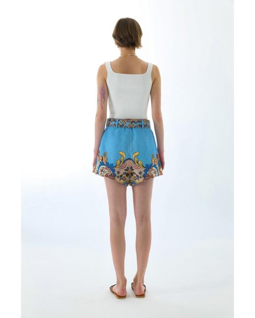 We Are Kindred Blue Evelyn Linen Belt Shorts-Aquamarine Floral