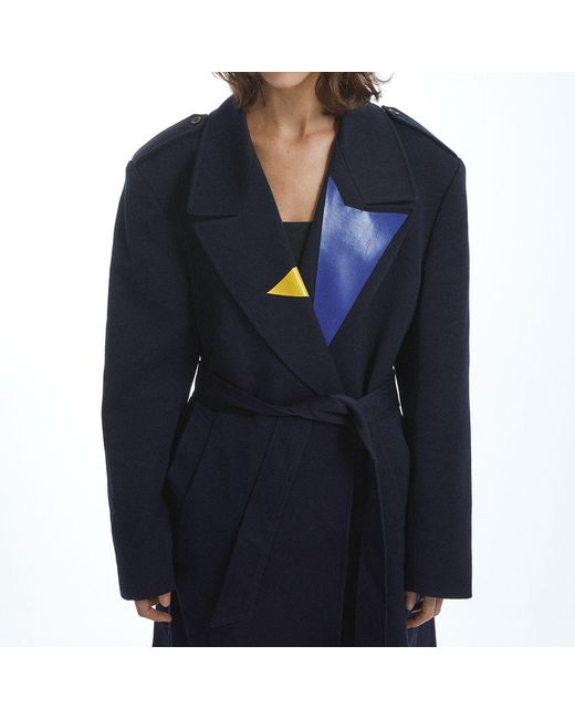 Miro Misljen Blue Printed Belted Overcoat