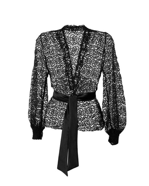 Luna Fashion House Black Lace Belted Sweater, Jody