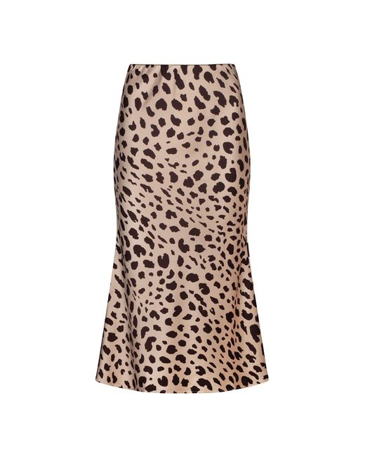 Urban Touch Brown Satin Animal Leopard Print Midi Slip Skirt
