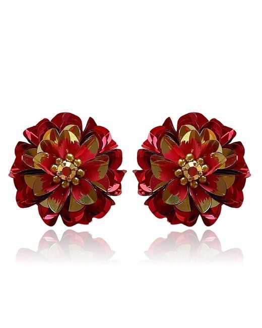 PINAR OZEVLAT Red Blossom Studs Two Tone