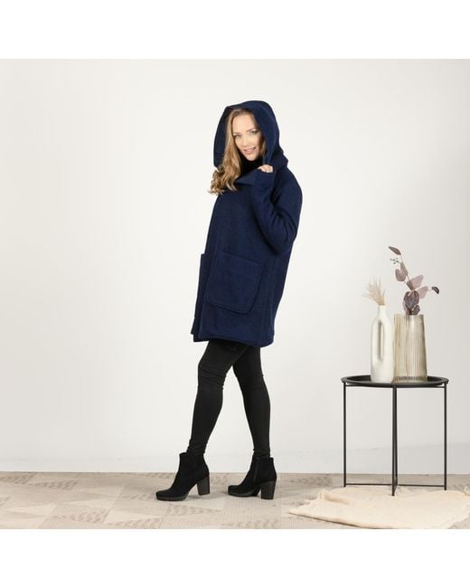 Nikka Place Blue Hooded Wool Midi Cardigan With Pockets